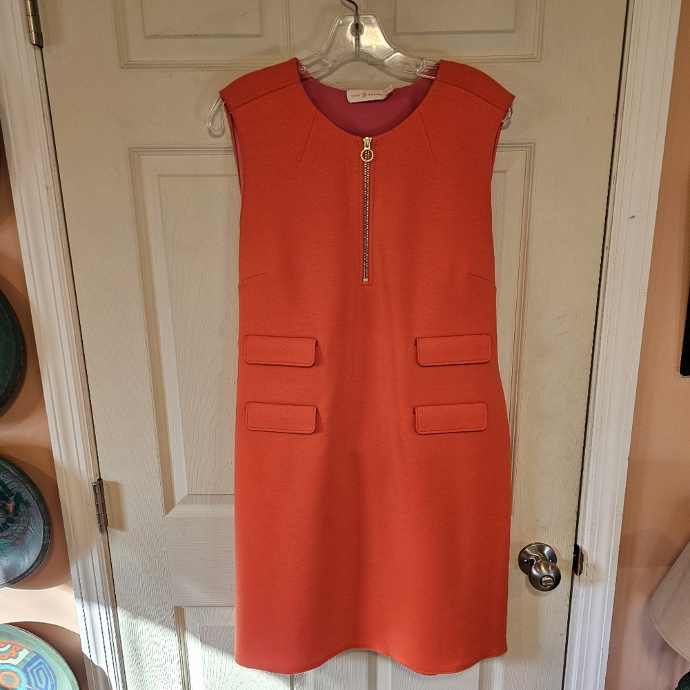 Tory Burch Coral Zip-Front Mini Dress